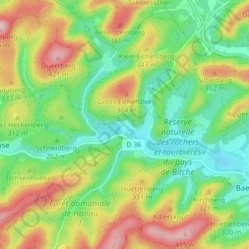 Mapa topográfico Fourneau Neuf, altitude, relevo