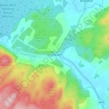 Mapa topográfico Cairnbaan, altitude, relevo