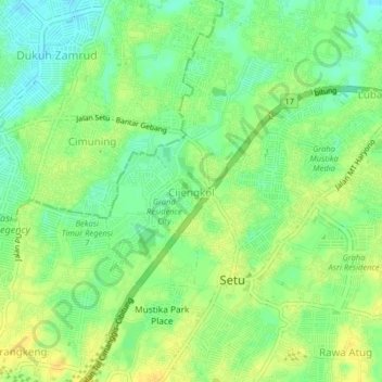 Mapa topográfico Cijengkol, altitude, relevo