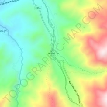 Mapa topográfico Puruhuay, altitude, relevo