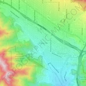 Mapa topográfico Verdugo City, altitude, relevo