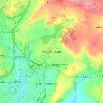 Mapa topográfico Webbs Heath, altitude, relevo