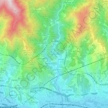 Mapa topográfico Filanda Profondo, altitude, relevo