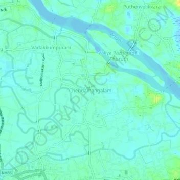 Mapa topográfico Chendamangalam, altitude, relevo
