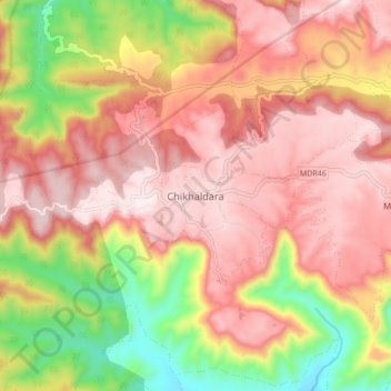 Mapa topográfico Chikhaldara, altitude, relevo