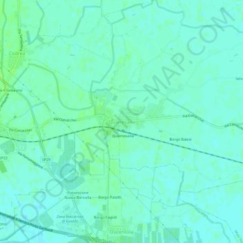 Mapa topográfico Quartesana, altitude, relevo