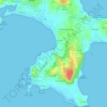 Mapa topográfico Cariño, altitude, relevo