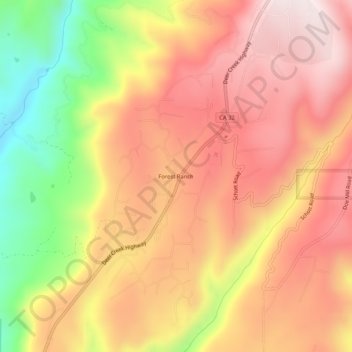 Mapa topográfico Forest Ranch, altitude, relevo