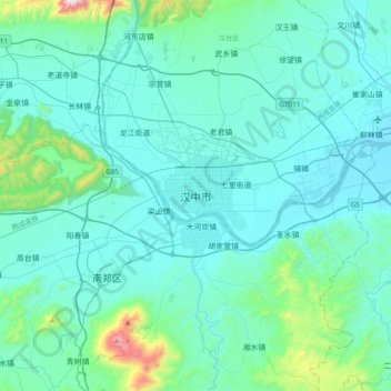 Mapa topográfico 汉中市, altitude, relevo