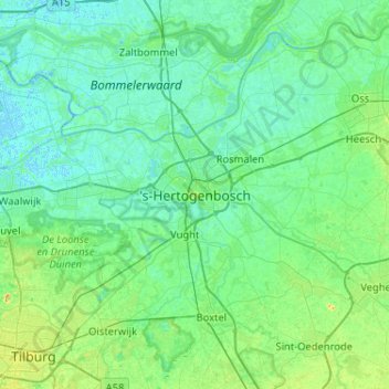 Mapa topográfico 's-Hertogenbosch, altitude, relevo
