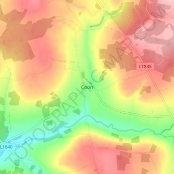 Mapa topográfico Coon, altitude, relevo