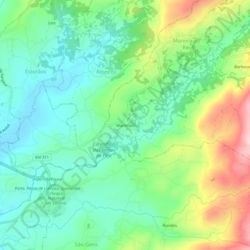 Mapa topográfico Marinhão, altitude, relevo