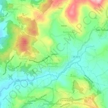 Mapa topográfico Louredo, altitude, relevo