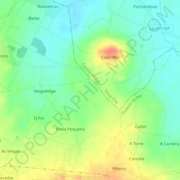Mapa topográfico Cabarcos, altitude, relevo