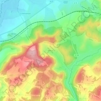 Mapa topográfico Miserey, altitude, relevo