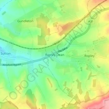 Mapa topográfico Ropley Dean, altitude, relevo