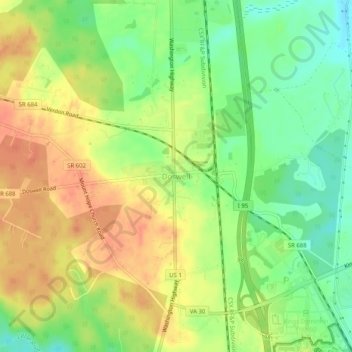 Mapa topográfico Doswell, altitude, relevo