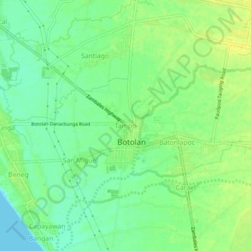 Mapa topográfico Tampo, altitude, relevo