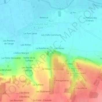 Mapa topográfico Château de Ronsard, altitude, relevo