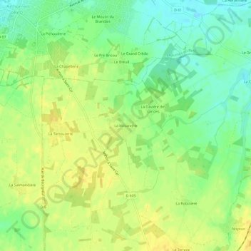 Mapa topográfico La Milsandrie, altitude, relevo
