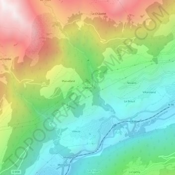 Mapa topográfico Charves, altitude, relevo
