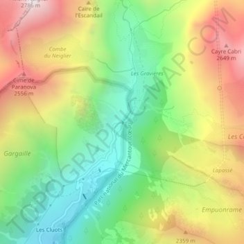 Mapa topográfico Pont du Countet, altitude, relevo