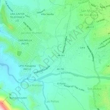 Mapa topográfico Bella Pampa, altitude, relevo