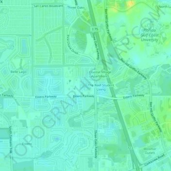 Mapa topográfico Estero Oaks, altitude, relevo