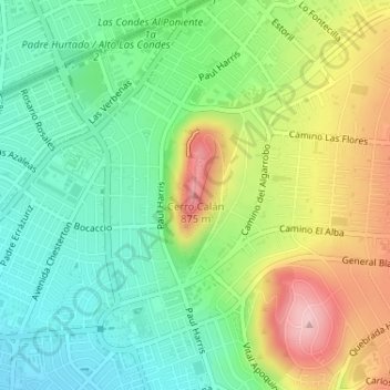 Mapa topográfico Cerro Calán, altitude, relevo