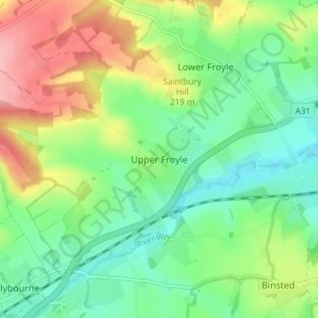 Mapa topográfico Upper Froyle, altitude, relevo