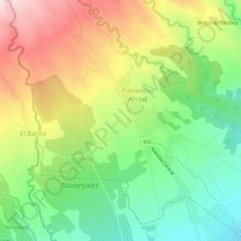 Mapa topográfico Potrerillos Arriba, altitude, relevo