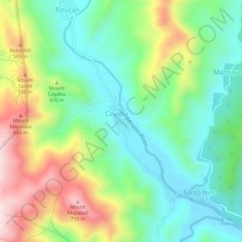 Mapa topográfico Cayabu, altitude, relevo