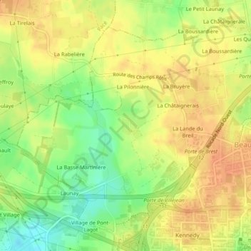 Mapa topográfico Le Courtil Bretel, altitude, relevo