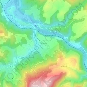 Mapa topográfico Bourleyre, altitude, relevo