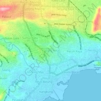 Mapa topográfico Kupang Kota, altitude, relevo