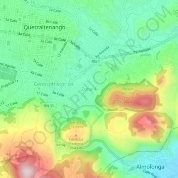 Mapa topográfico Zona 4, altitude, relevo
