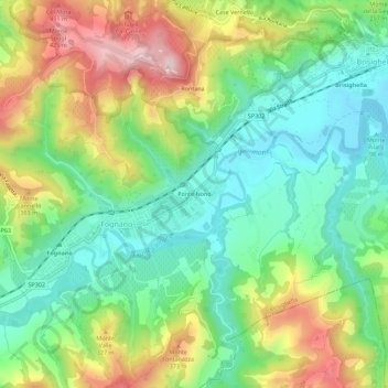 Mapa topográfico Ponte Nono, altitude, relevo