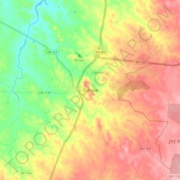 Mapa topográfico Ourique, altitude, relevo