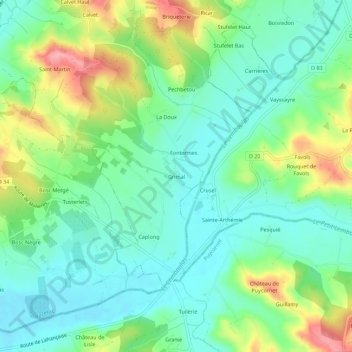Mapa topográfico Grimal, altitude, relevo