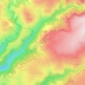 Mapa topográfico Lasbros, altitude, relevo