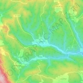 Mapa topográfico Cerdeira, altitude, relevo