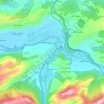 Mapa topográfico Soto de Ribera, altitude, relevo