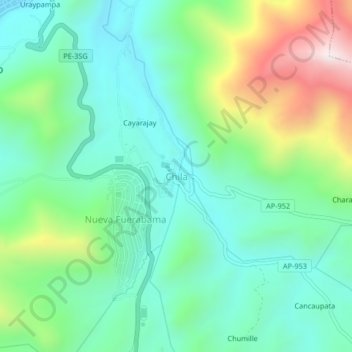 Mapa topográfico Chila, altitude, relevo