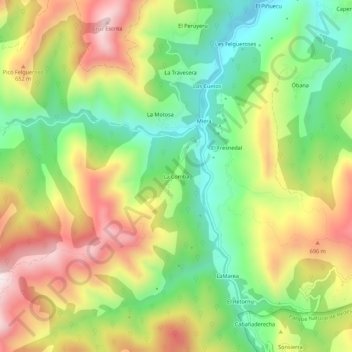 Mapa topográfico La Comba, altitude, relevo