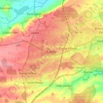 Mapa topográfico Corby, altitude, relevo