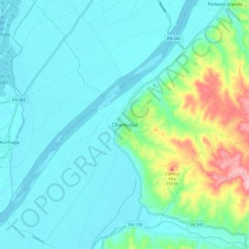 Mapa topográfico Chamusca, altitude, relevo