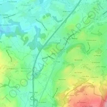 Mapa topográfico Saisy, altitude, relevo