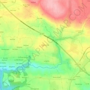 Mapa topográfico Kersimonou, altitude, relevo