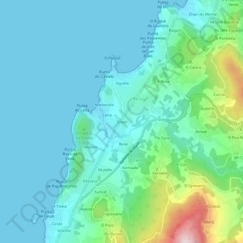 Mapa topográfico Soaxe, altitude, relevo