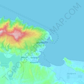 Mapa topográfico Jayapura, altitude, relevo